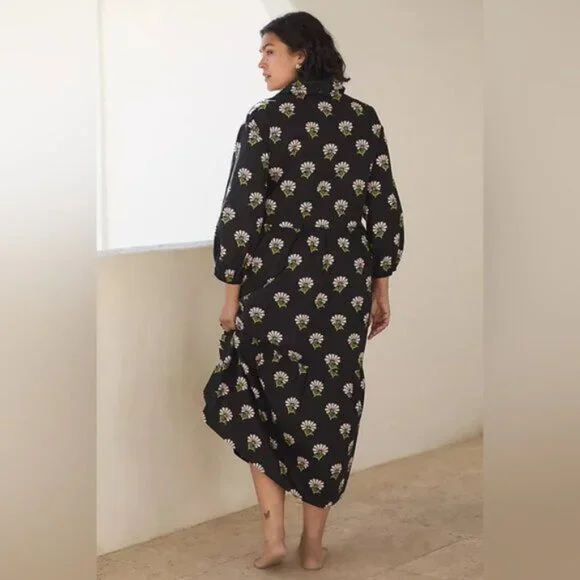 Maeve Bettina Black Floral Midi Dress 1X Anthropologie - Picture 2 of 11